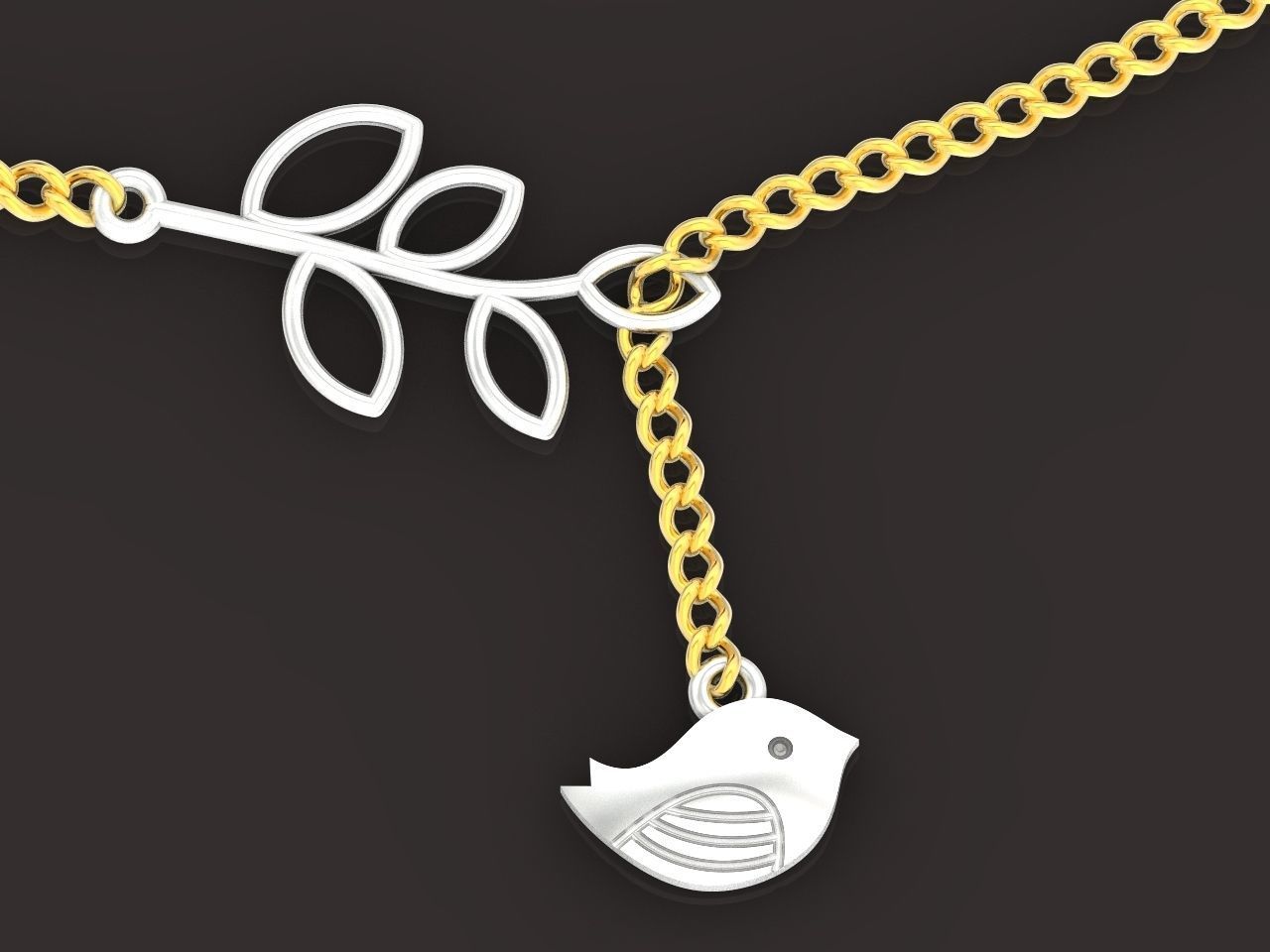 lightweight pendant bird and twig with leaves without stones 3D print model_18