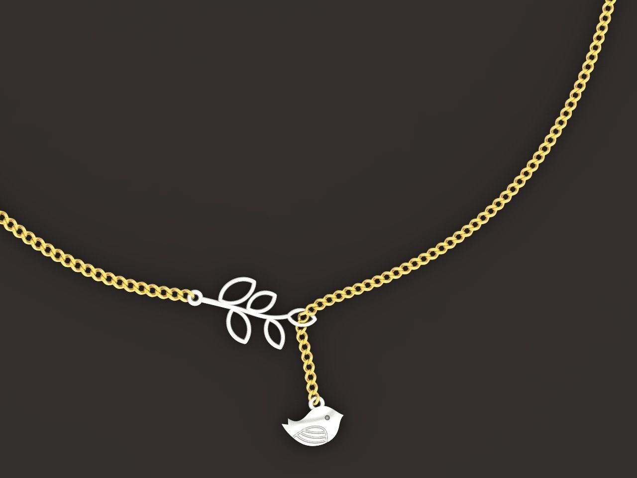 lightweight pendant bird and twig with leaves without stones 3D print model_13
