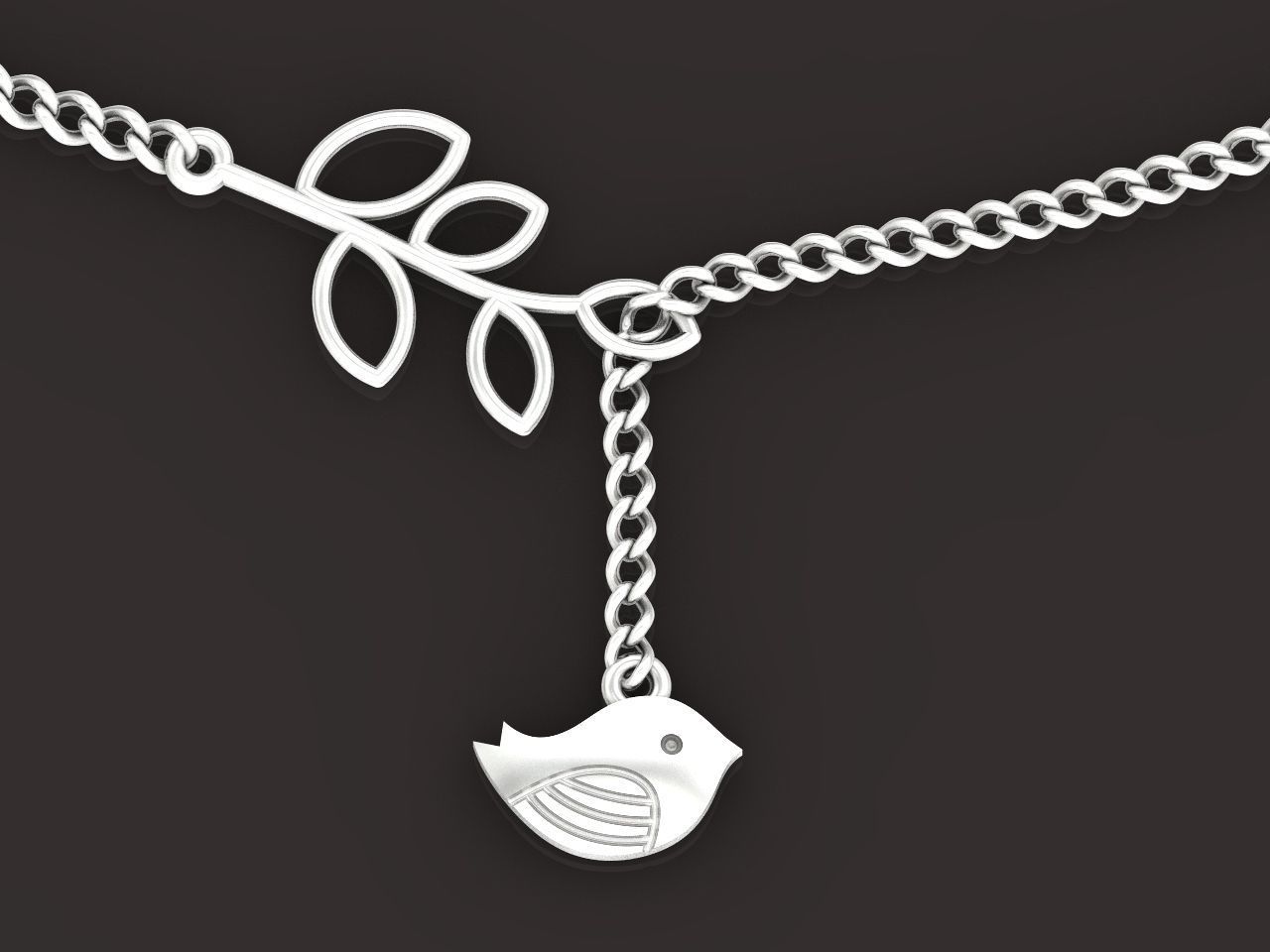 lightweight pendant bird and twig with leaves without stones 3D print model_3