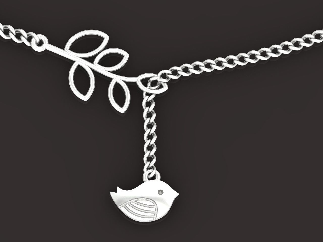 lightweight pendant bird and twig with leaves without stones 3D print model_2