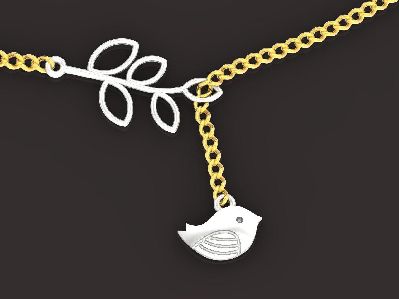 lightweight pendant bird and twig with leaves without stones 3D print model_16