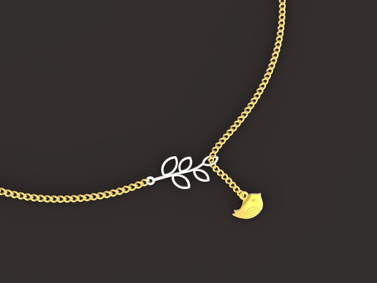 lightweight pendant bird and twig with leaves without stones 3D print model_10