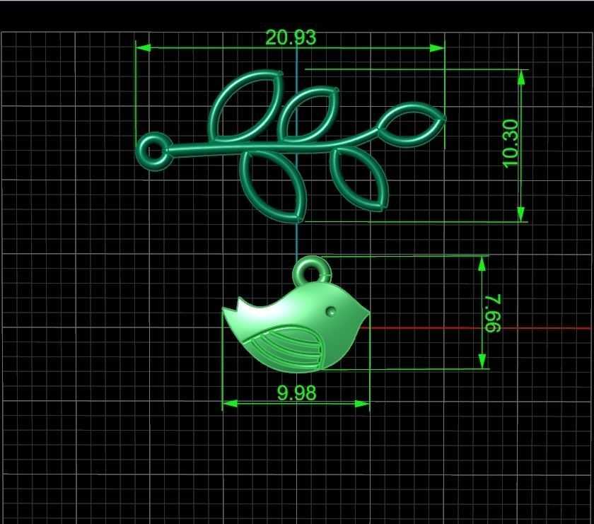 lightweight pendant bird and twig with leaves without stones 3D print model_19