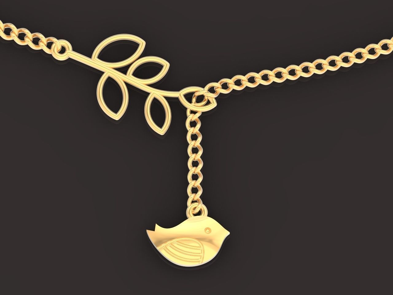 lightweight pendant bird and twig with leaves without stones 3D print model_4