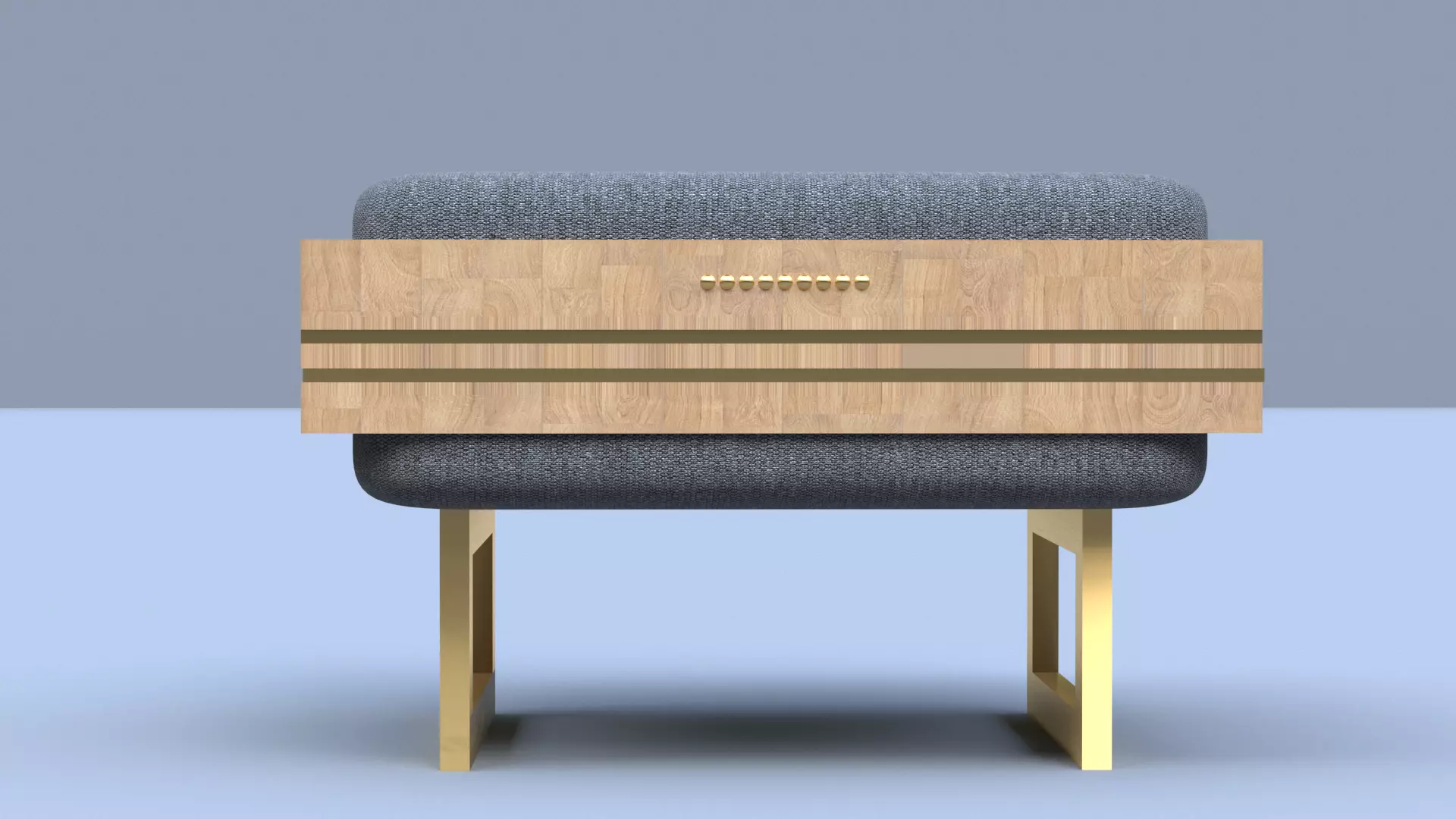 seatting stool with drawer and gold legs 3D model
