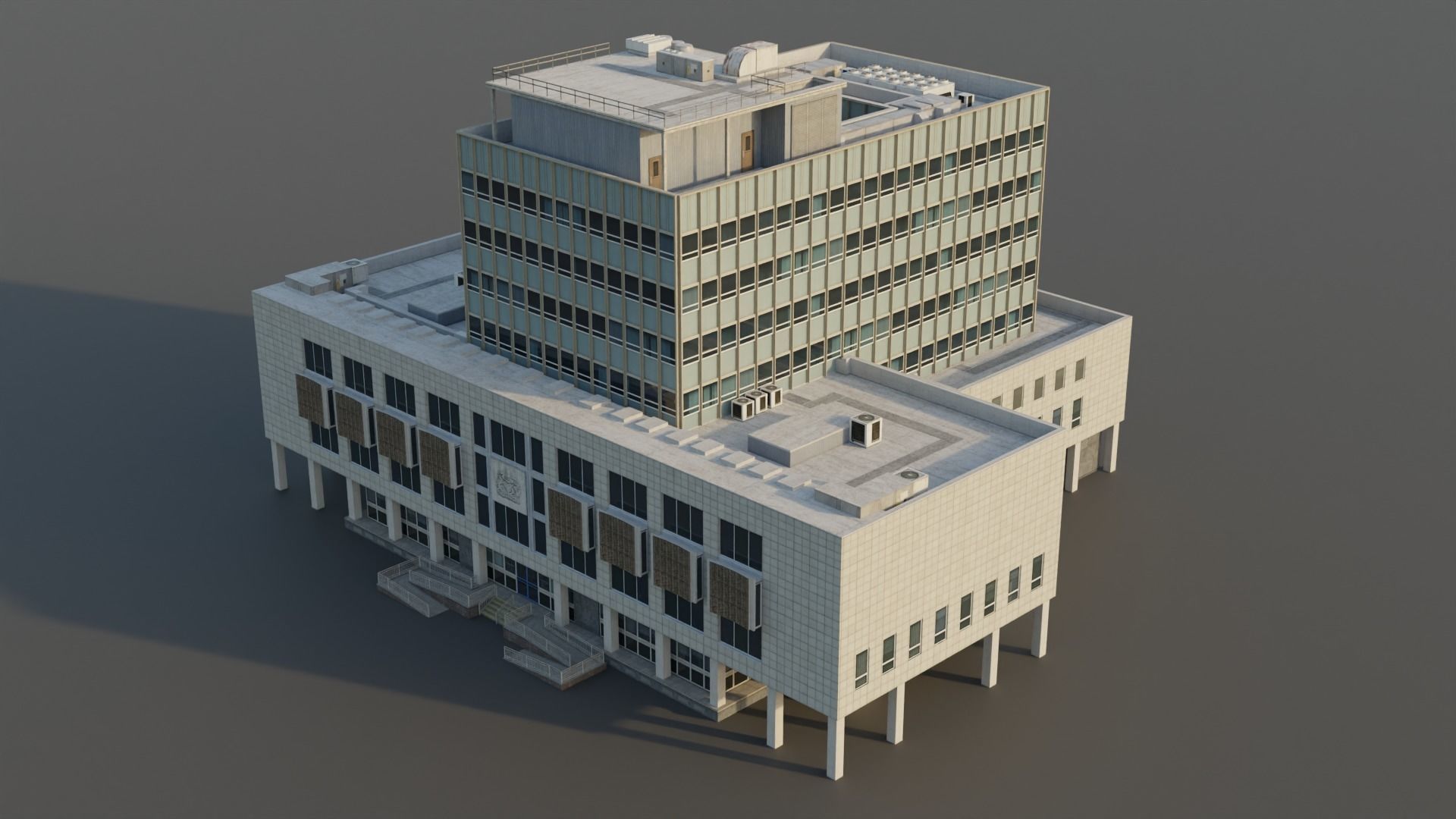 Camberwell Magistrates Court - Modernist London Office Building Low-poly 3D model_1