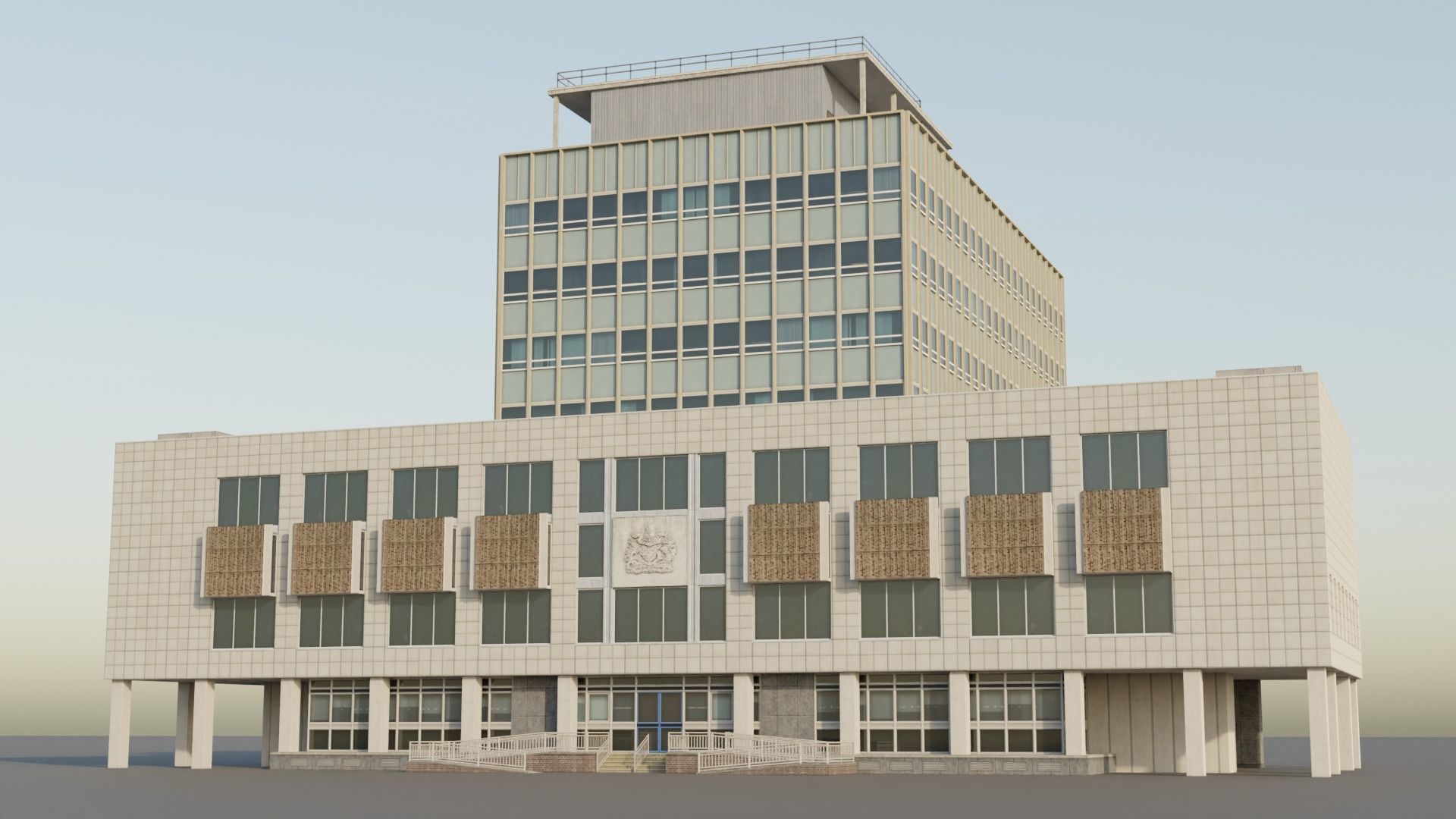 Camberwell Magistrates Court - Modernist London Office Building Low-poly 3D model_7