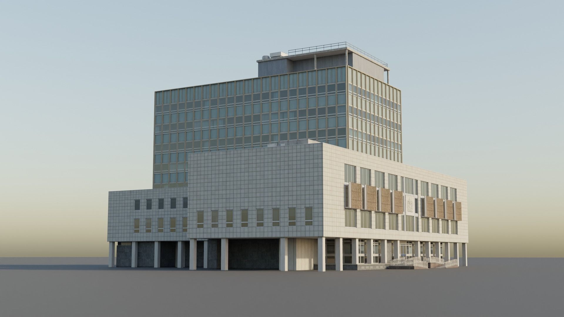 Camberwell Magistrates Court - Modernist London Office Building Low-poly 3D model_5