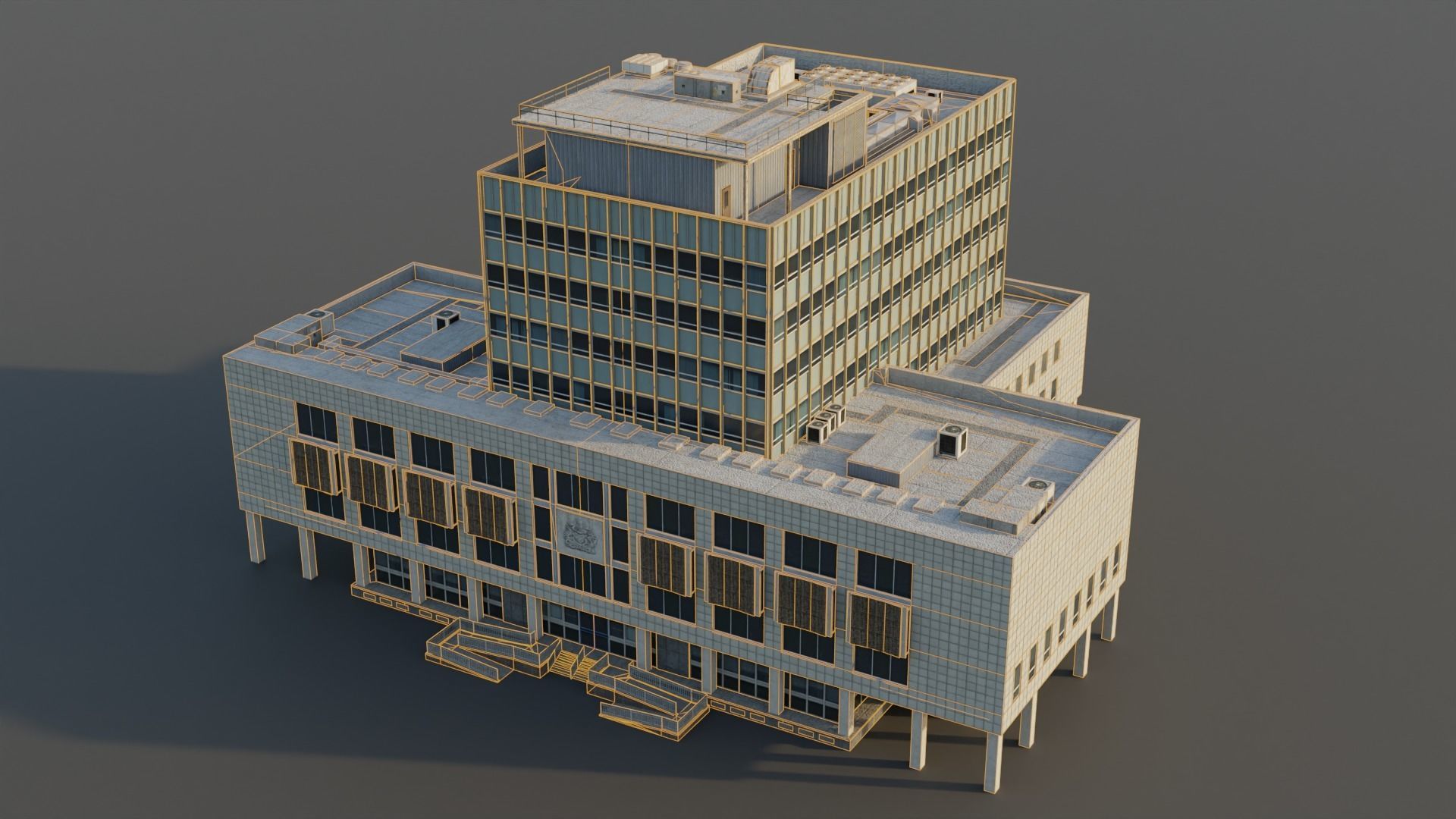 Camberwell Magistrates Court - Modernist London Office Building Low-poly 3D model_8