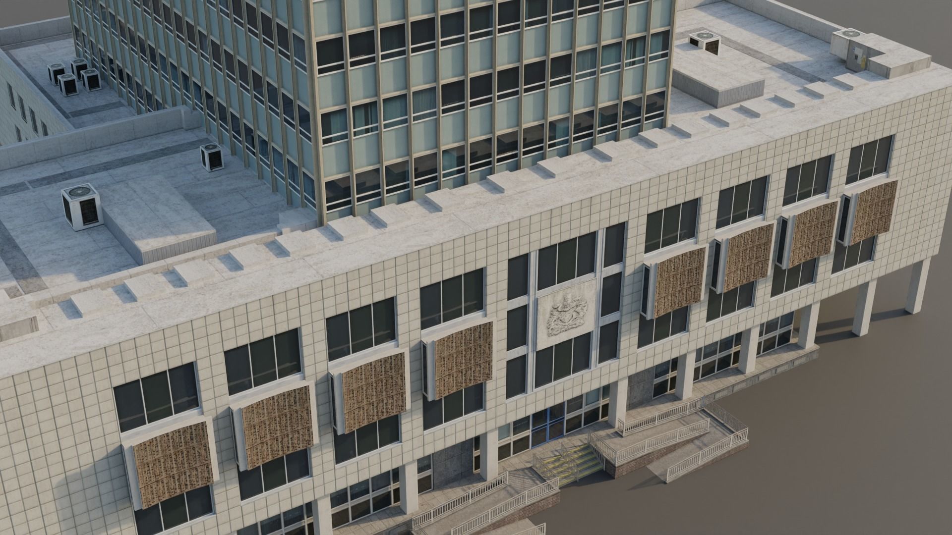 Camberwell Magistrates Court - Modernist London Office Building Low-poly 3D model_4