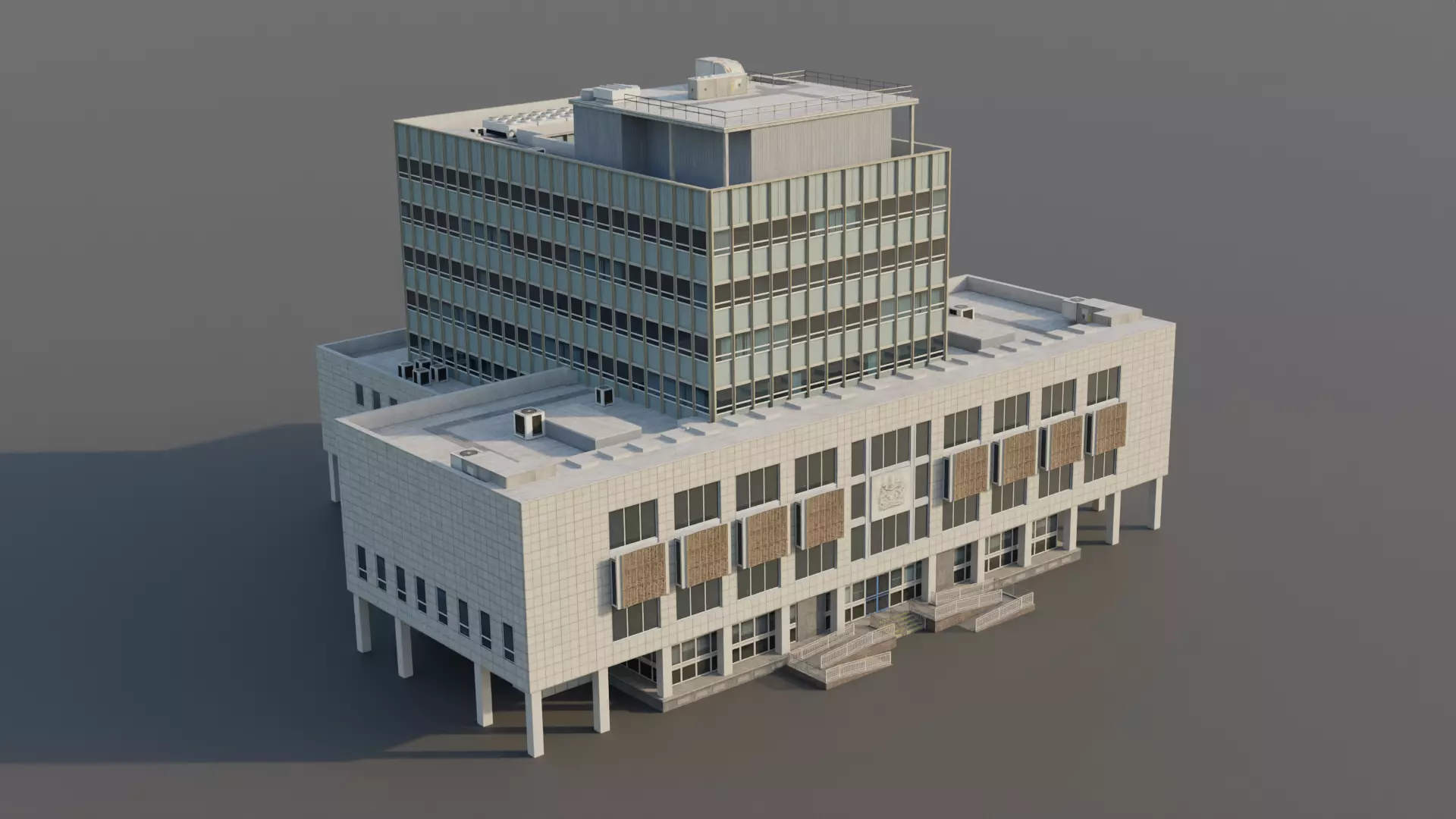 Camberwell Magistrates Court - Modernist London Office Building Low-poly 3D model_0