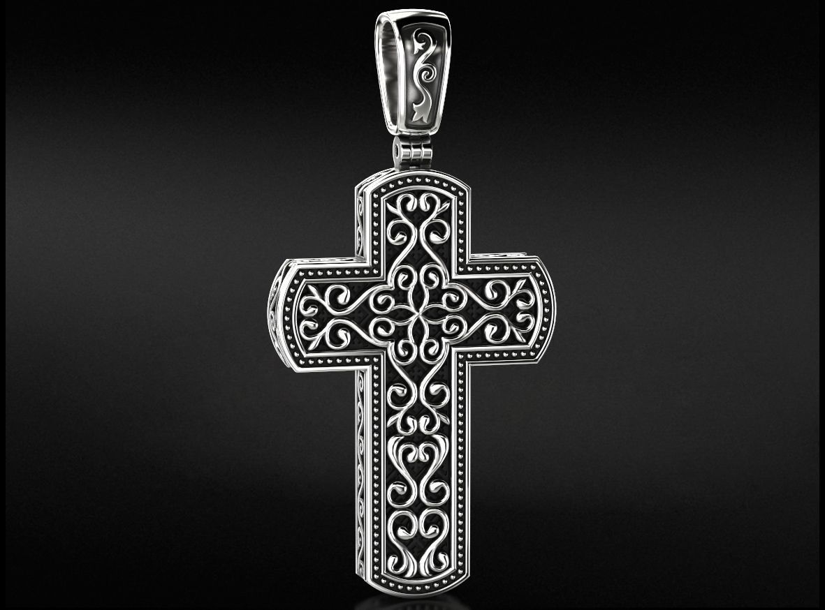 Filigree cross wood with patterns in the old style  744 3D print model_1