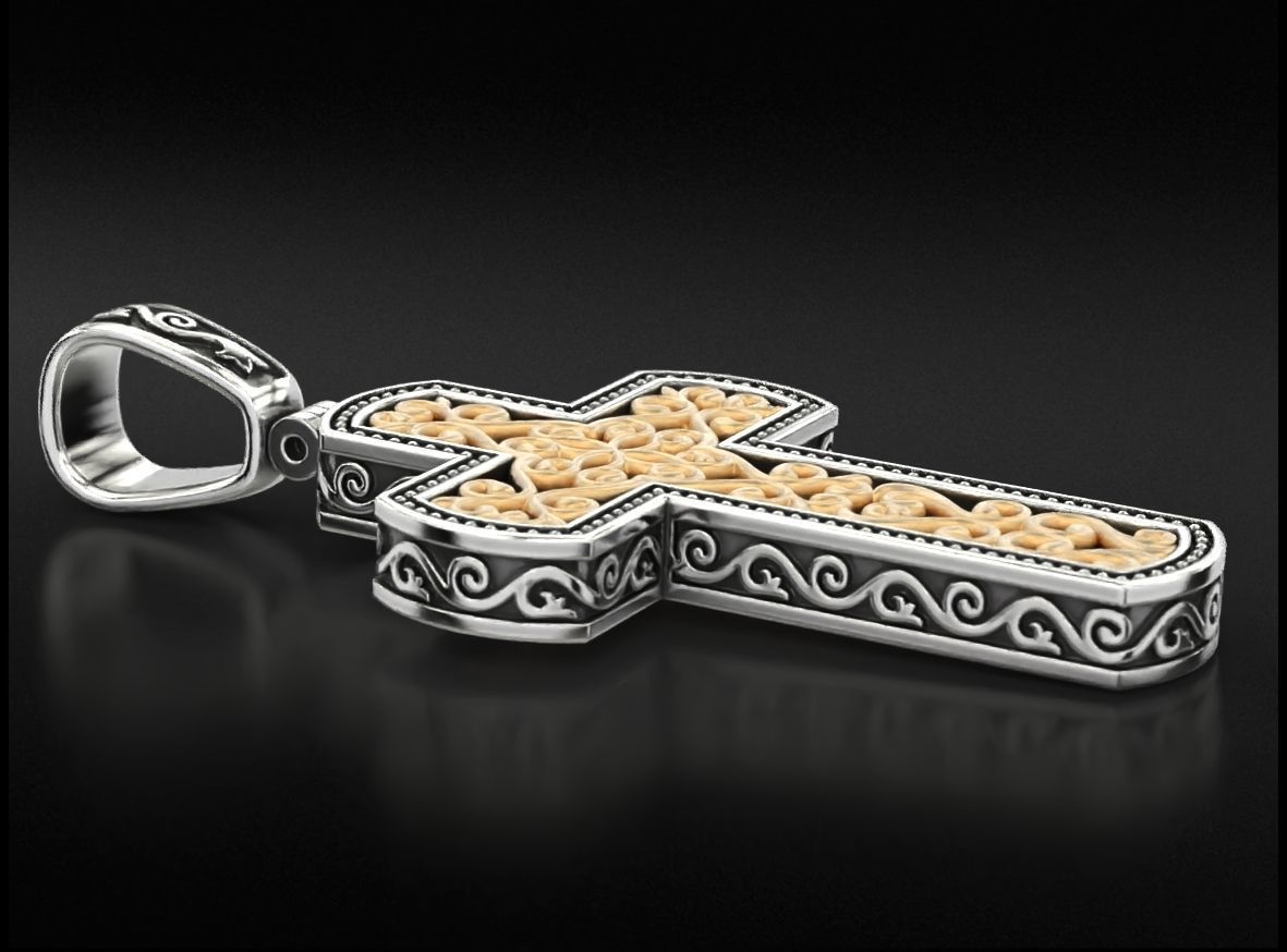 Filigree cross wood with patterns in the old style  744 3D print model_10