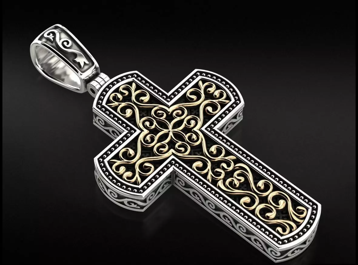 Filigree cross wood with patterns in the old style  744 3D print model_0