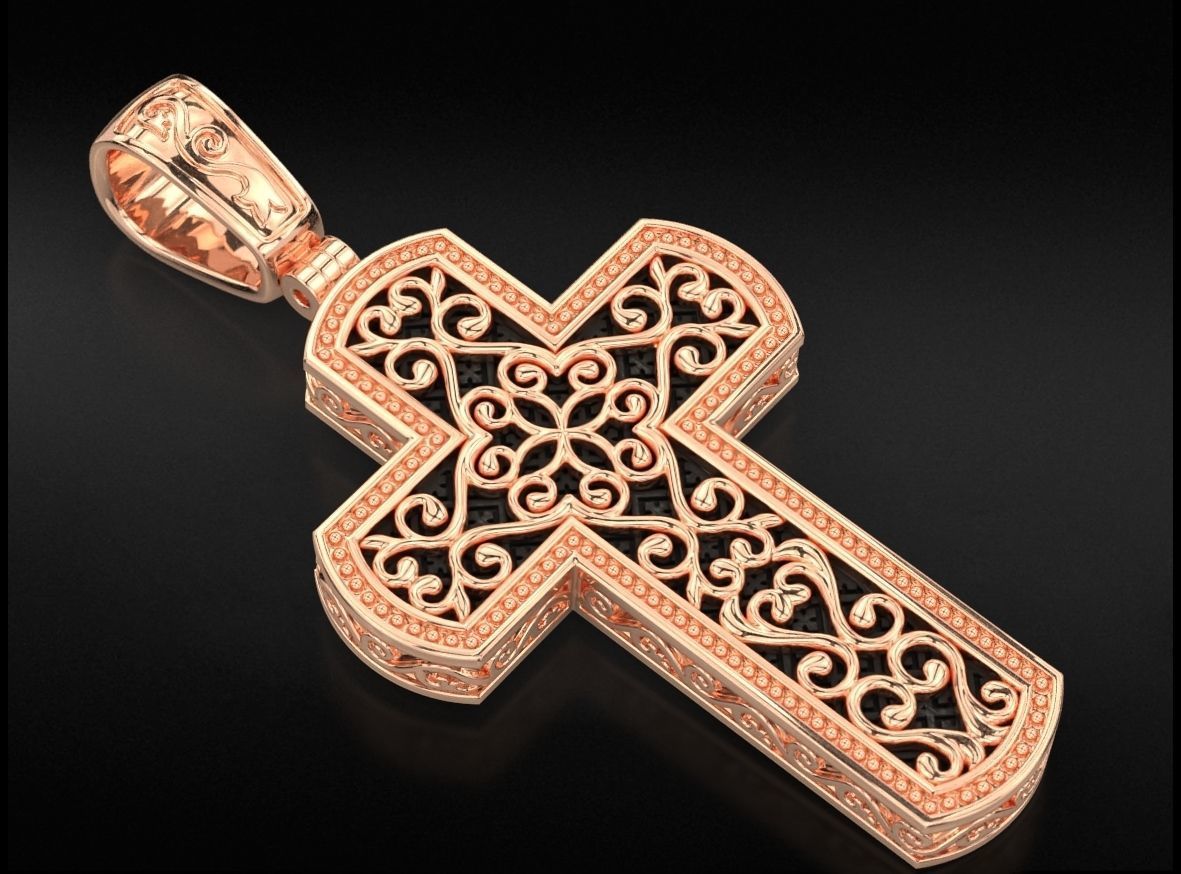 Filigree cross wood with patterns in the old style  744 3D print model_7