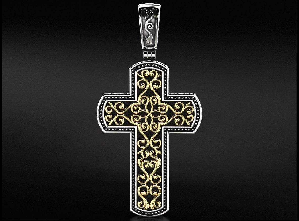 Filigree cross wood with patterns in the old style  744 3D print model_3