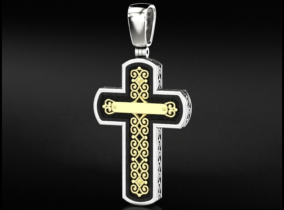 Filigree cross wood with patterns in the old style  744 3D print model_4