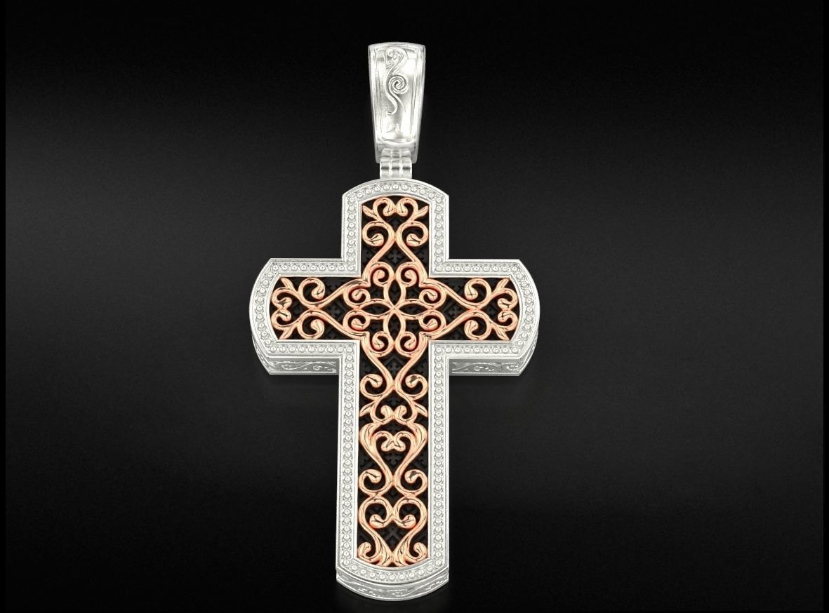 Filigree cross wood with patterns in the old style  744 3D print model_6