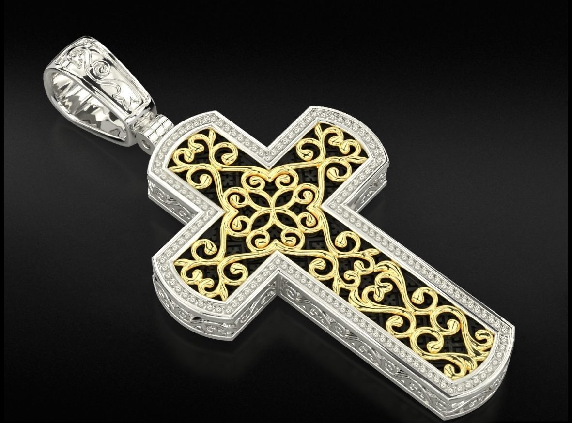 Filigree cross wood with patterns in the old style  744 3D print model_9