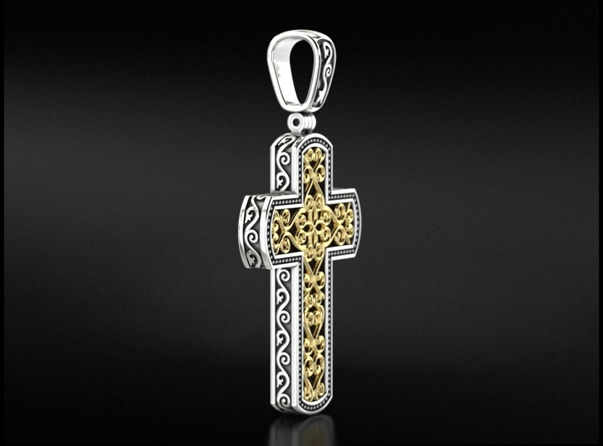 Filigree cross wood with patterns in the old style  744 3D print model_5