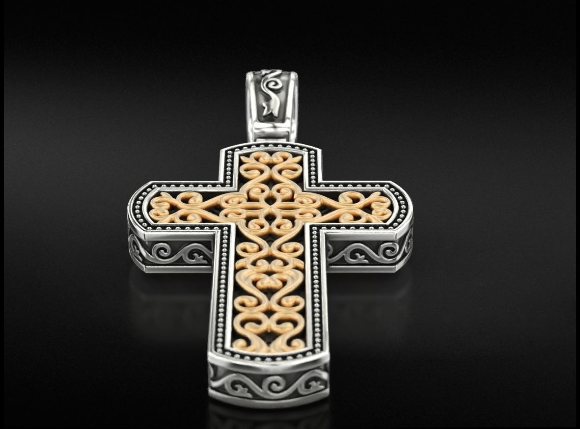 Filigree cross wood with patterns in the old style  744 3D print model_11