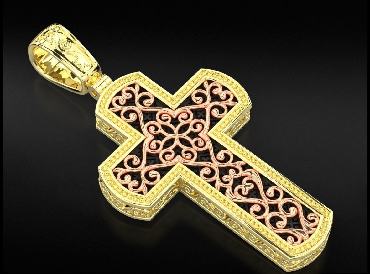 Filigree cross wood with patterns in the old style  744 3D print model_8
