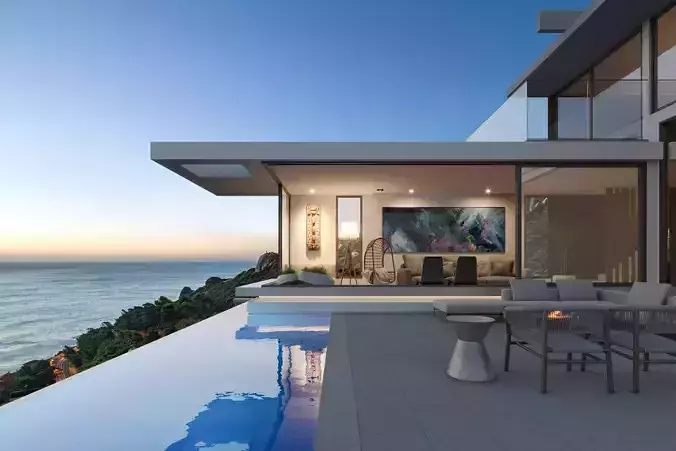 Modern House Ocean Exterior Scene