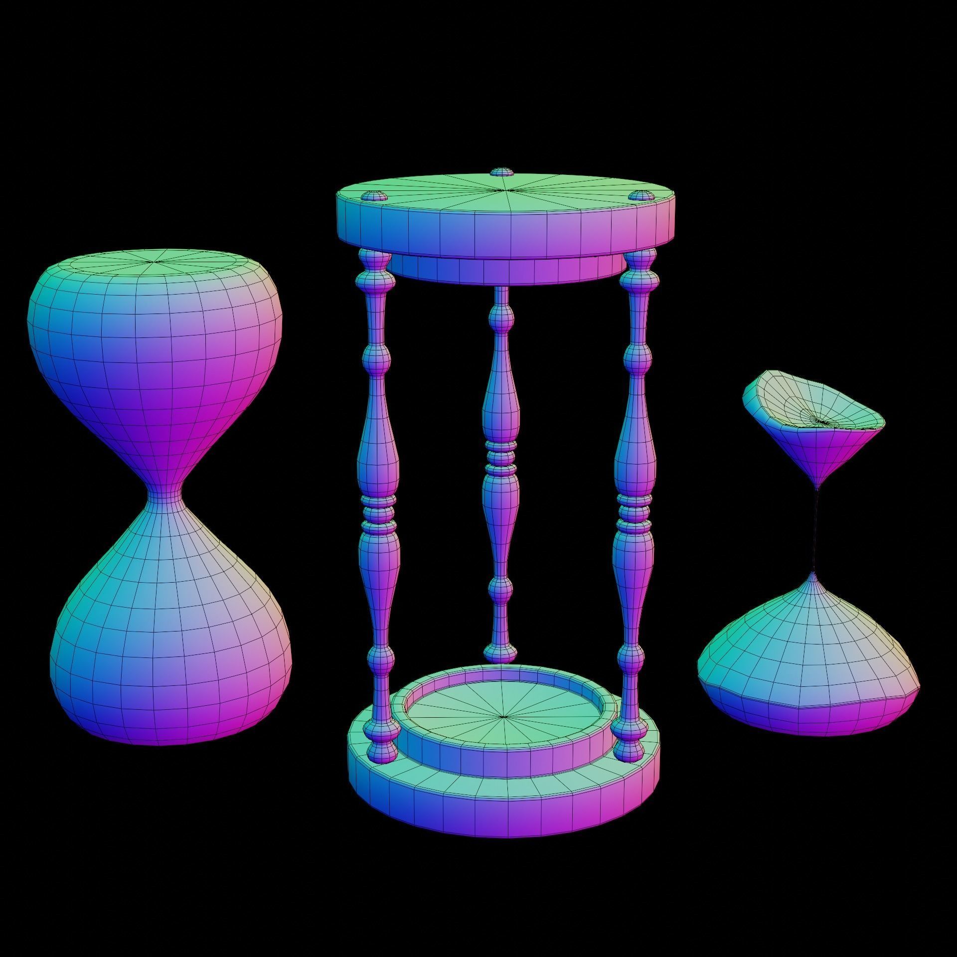 Hourglass old worn Low-poly 3D model_14