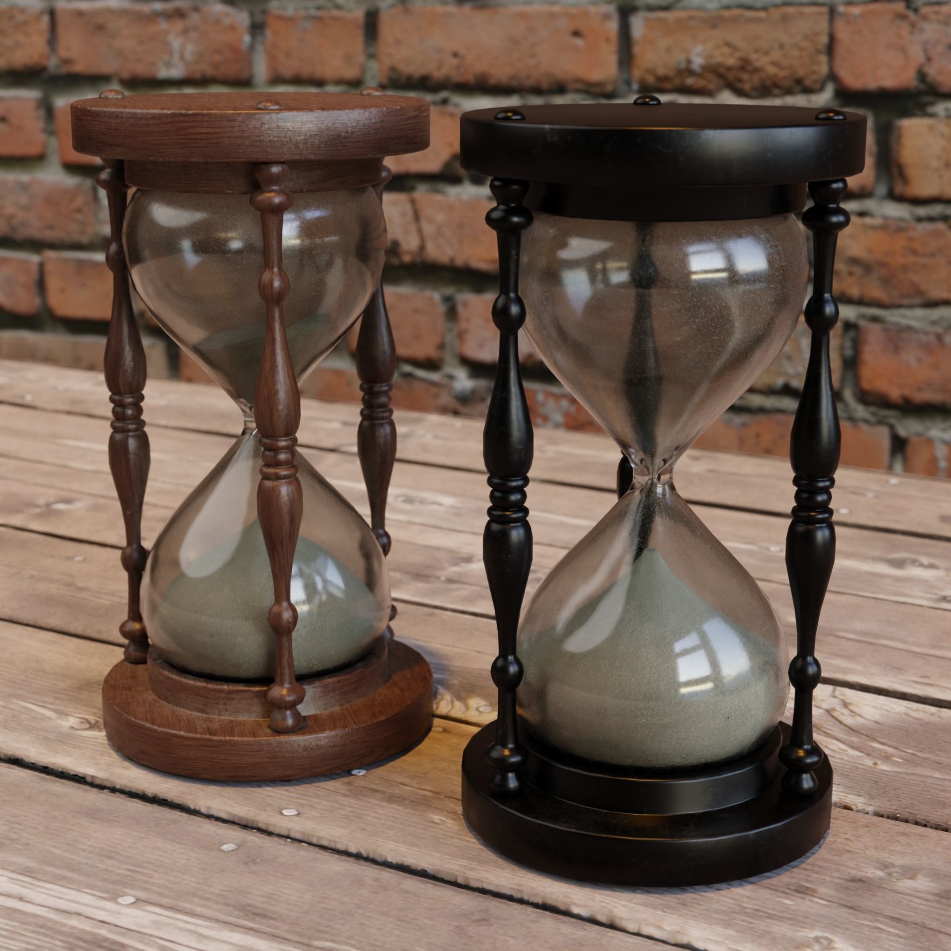Hourglass old worn Low-poly 3D model_1