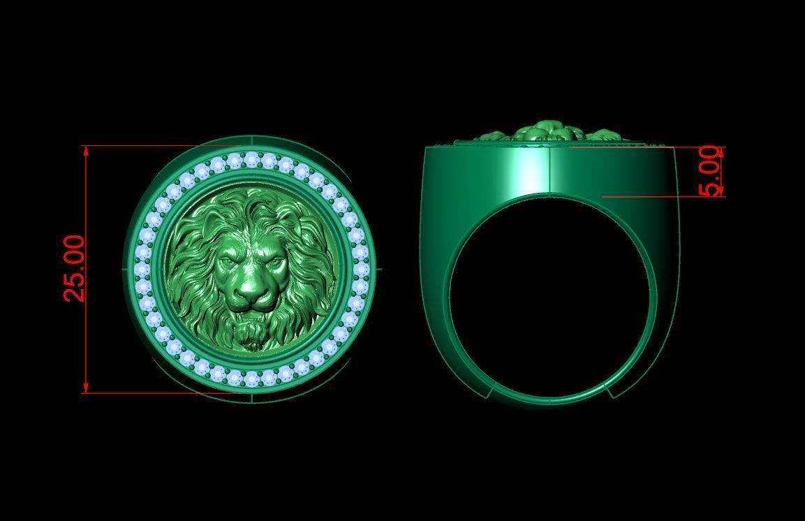 Ring Lion diamond ring size 62 eu  3D print model_1