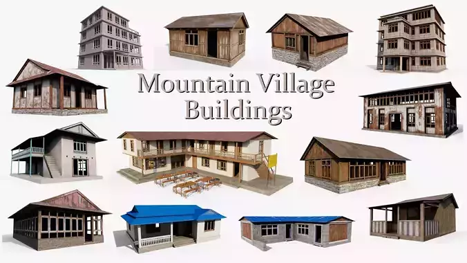 Mountain Village Buildings  3D Model Collection
