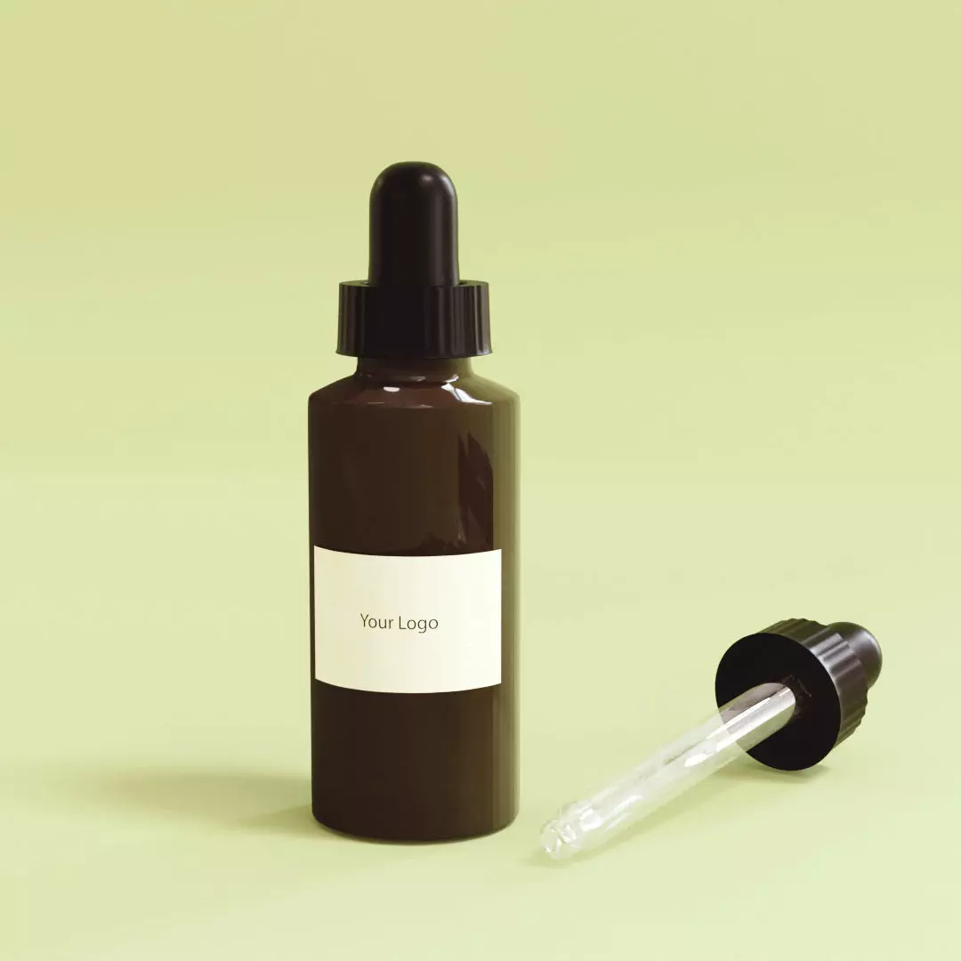 Dropper bottle of oil with 3D model