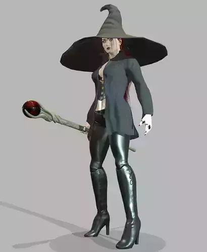 Witch with hat and boots Low-poly 3D model