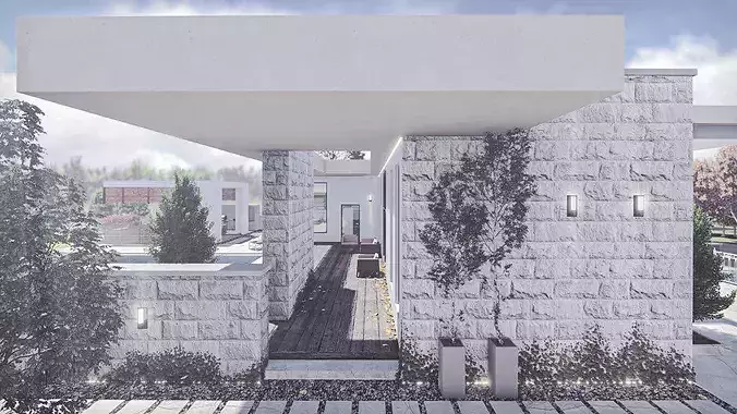 Modern villa 1 Low-poly 3D model 2