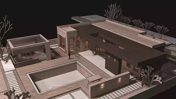Modern villa 1 Low-poly 3D model 3