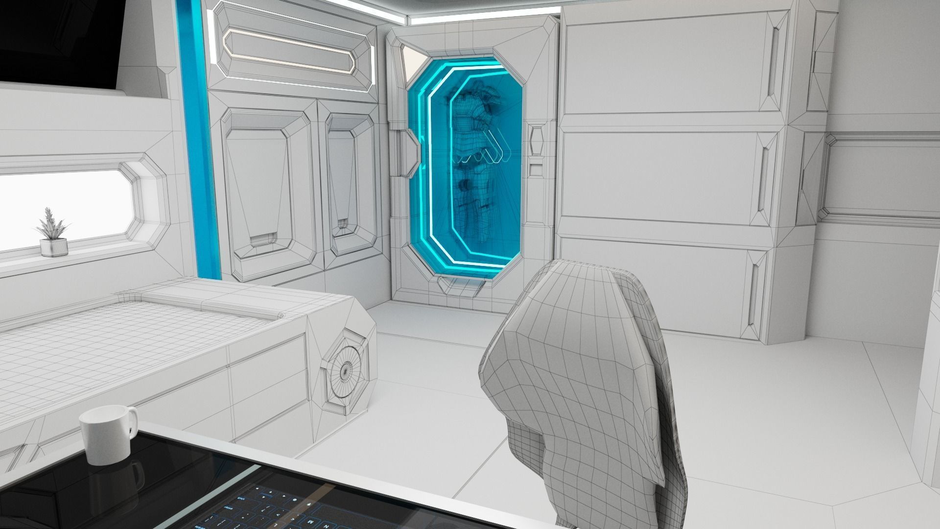 Modular SCI-FI Interior Serie B Bed-Room Model 2 Low-poly 3D model_8