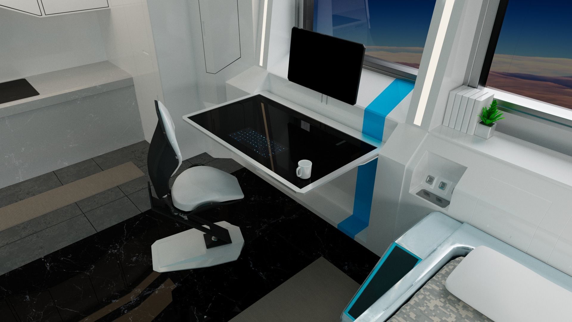 Modular SCI-FI Interior Serie B Bed-Room Model 2 Low-poly 3D model_4