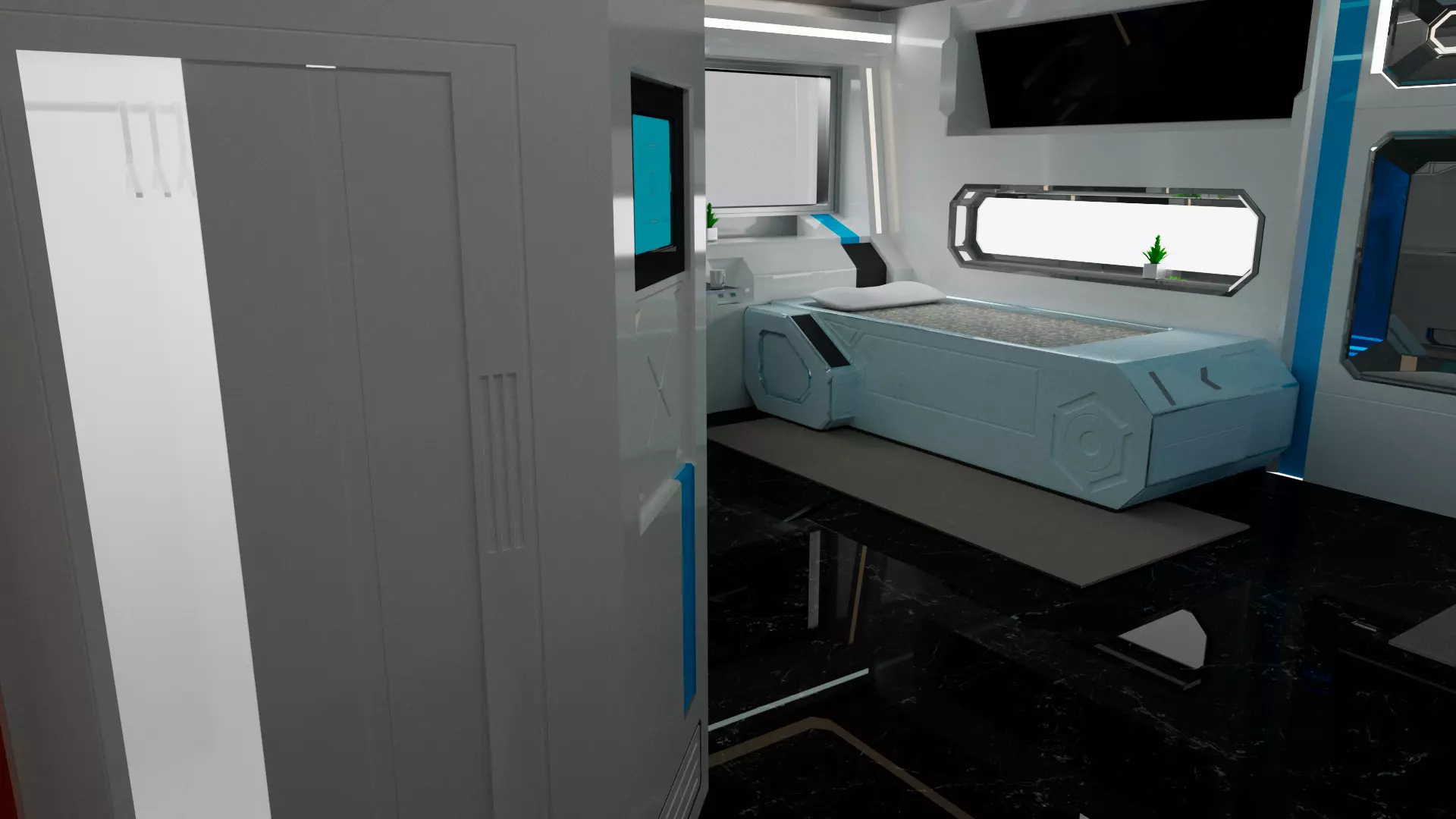 Modular SCI-FI Interior Serie B Bed-Room Model 2 Low-poly 3D model_0