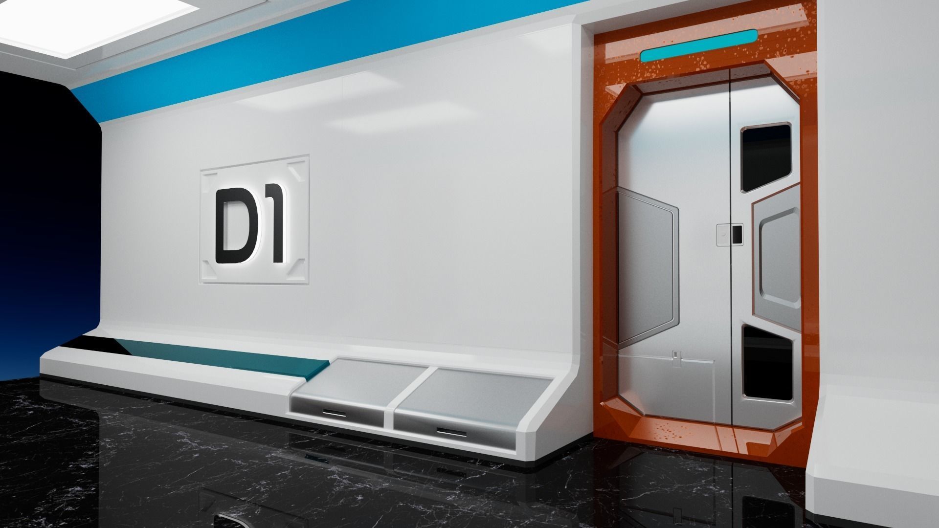 Modular SCI-FI Interior Serie B Bed-Room Model 2 Low-poly 3D model_1