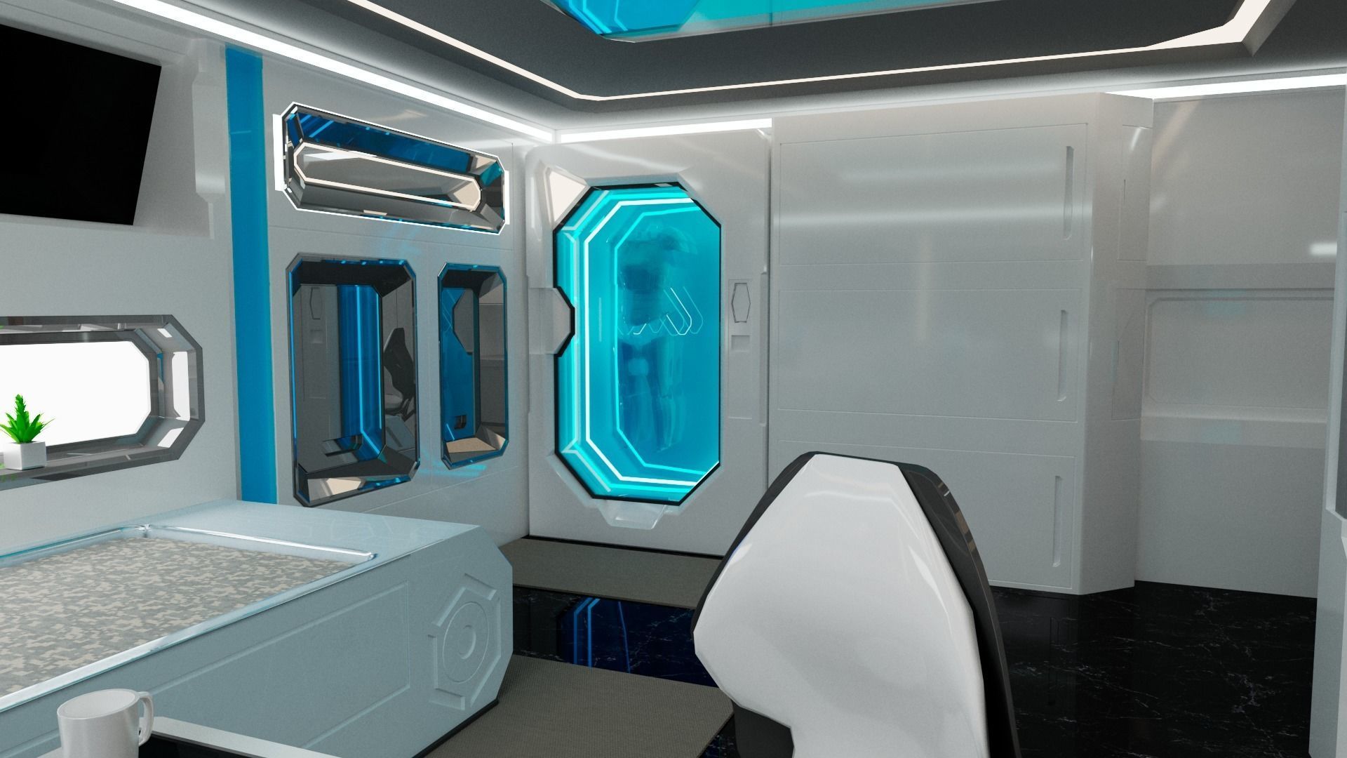 Modular SCI-FI Interior Serie B Bed-Room Model 2 Low-poly 3D model_5