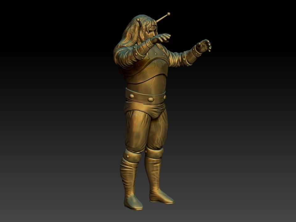 goldar gold statue of man holding sword 3D print model_4