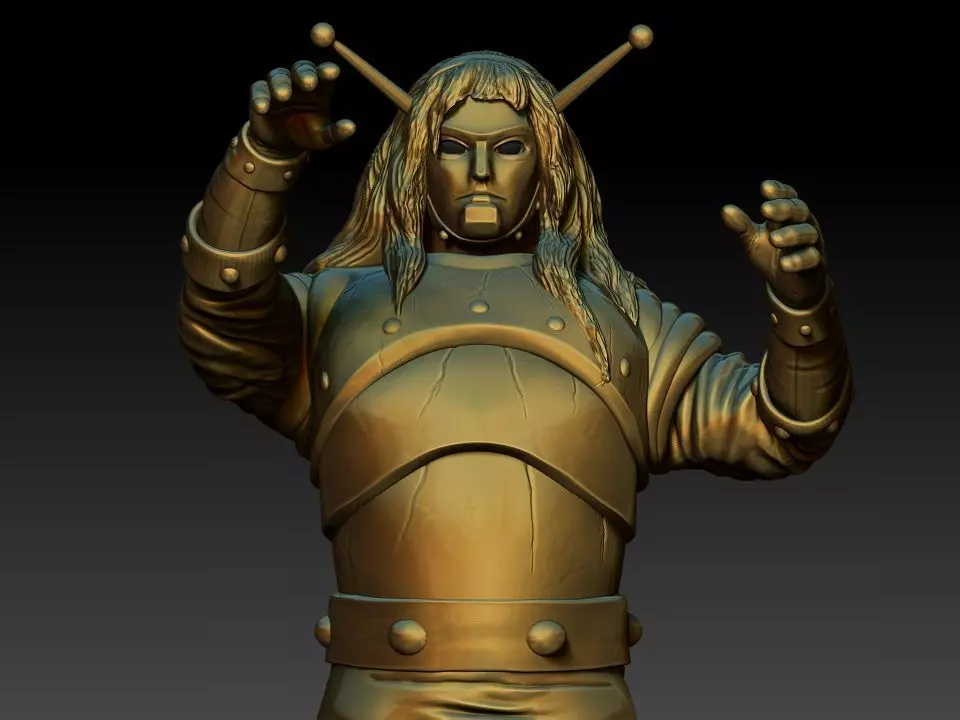 goldar gold statue of man holding sword 3D print model_0