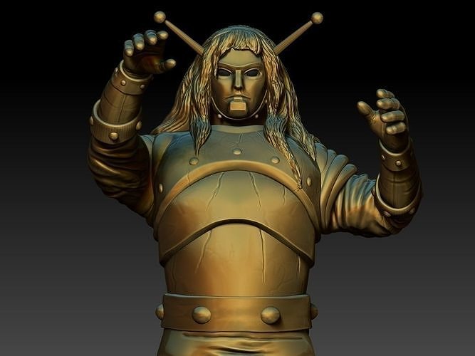 goldar gold statue of man holding sword 3D print model