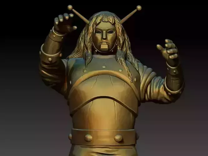 goldar gold statue of man holding sword 3D print model