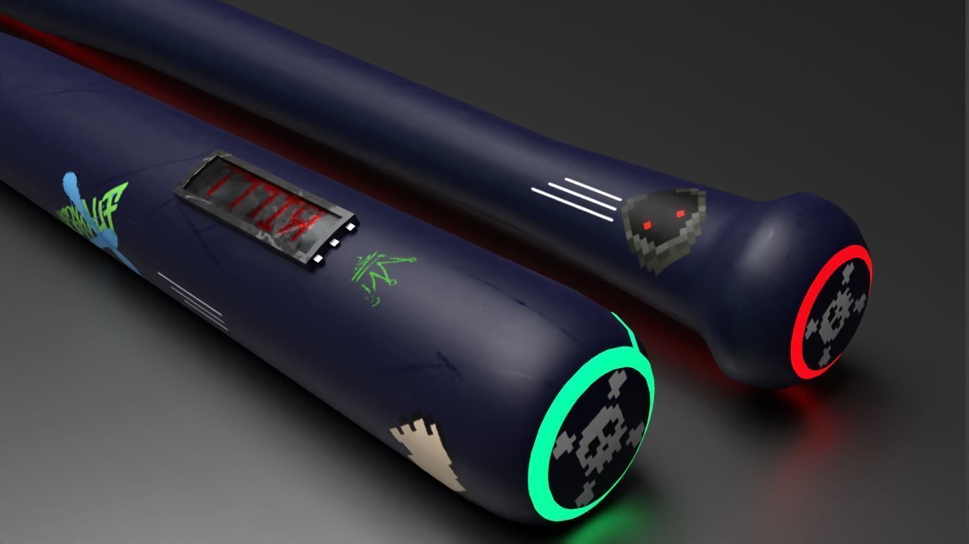 Sci-fi  Punk Bat melee weapon Low-poly 3D model_7