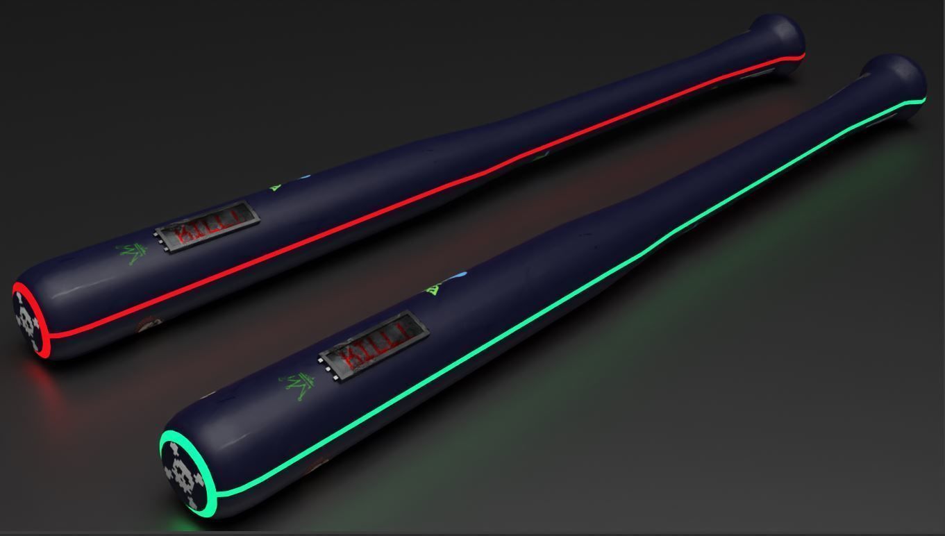 Sci-fi  Punk Bat melee weapon Low-poly 3D model_1