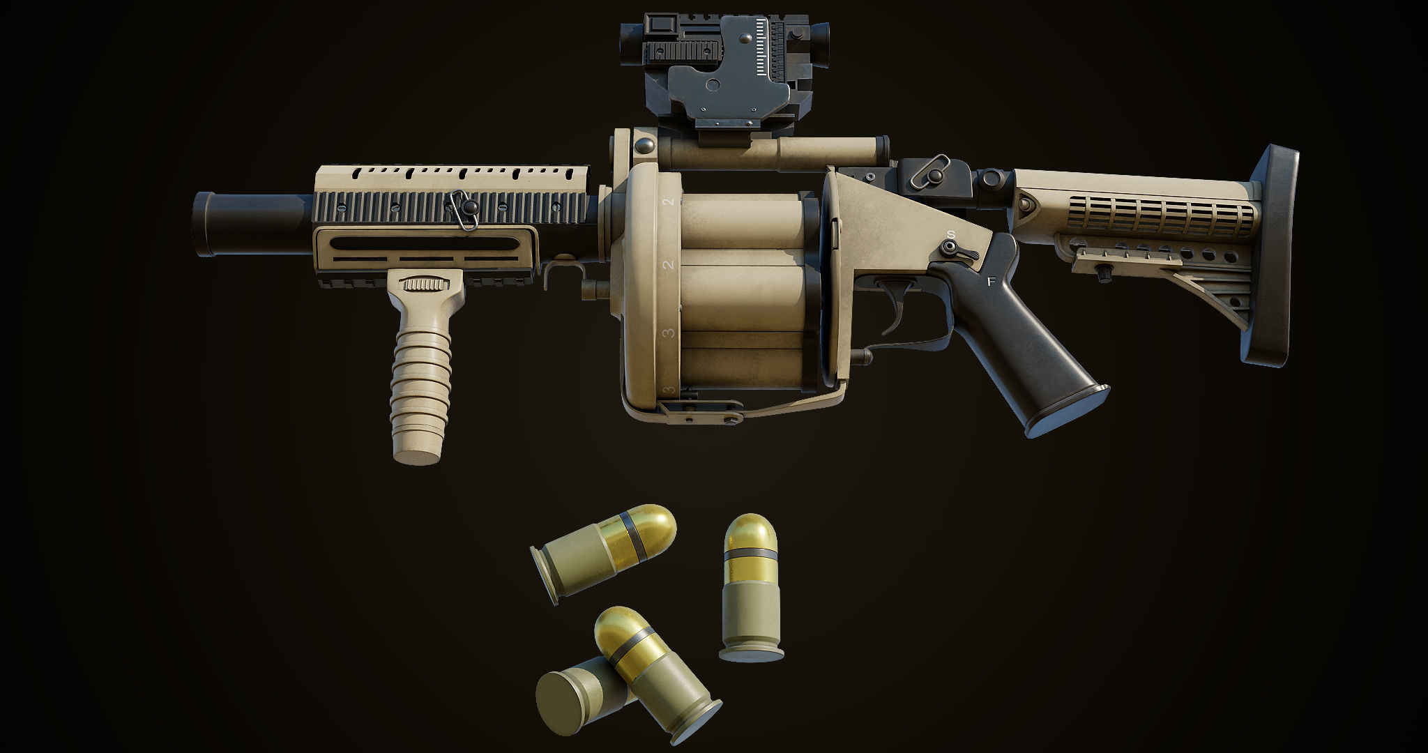Grenade Launcher Gun All PBR Unity UE Textures Included Low-poly 3D model_24
