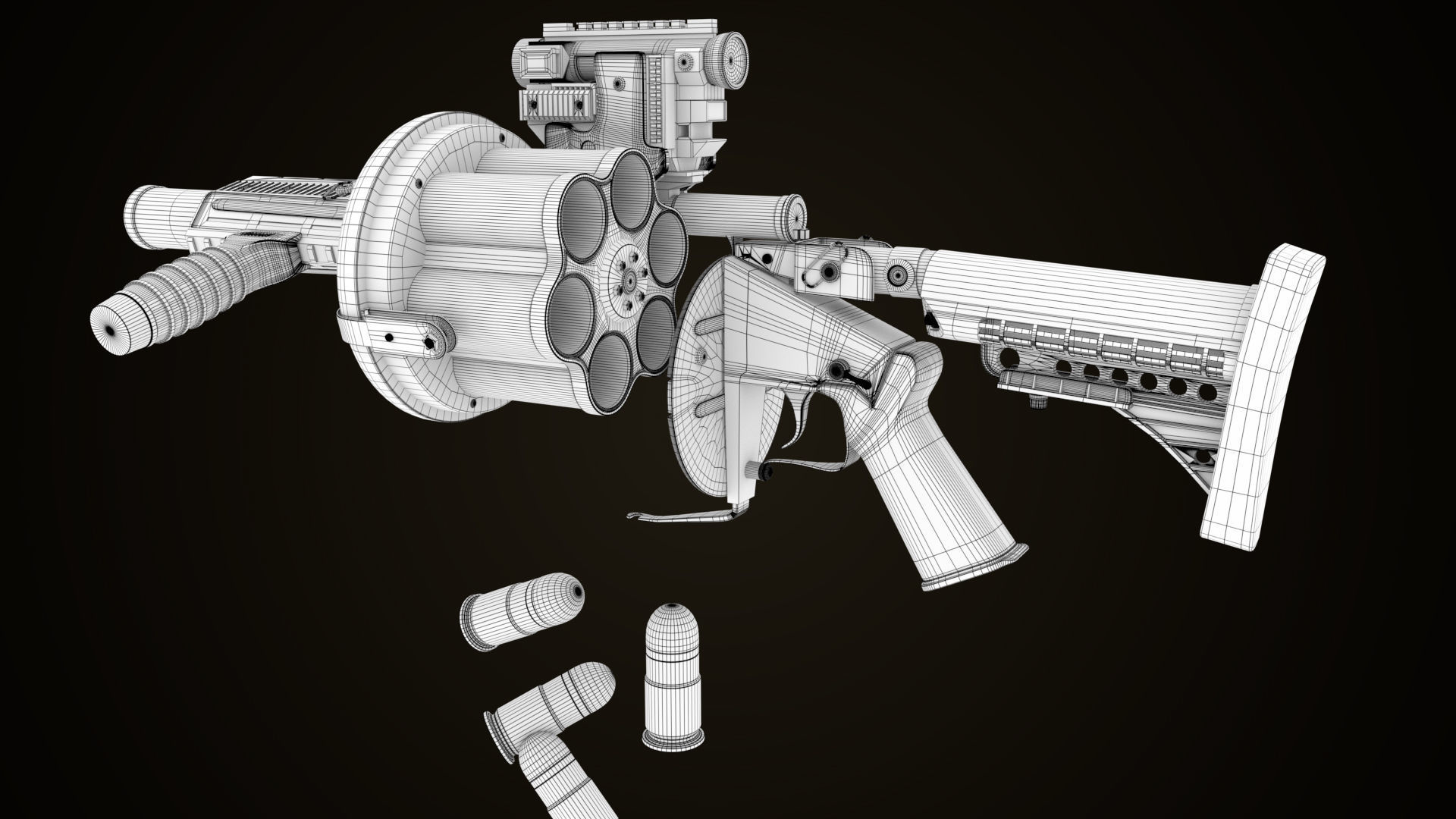Grenade Launcher Gun All PBR Unity UE Textures Included Low-poly 3D model_30