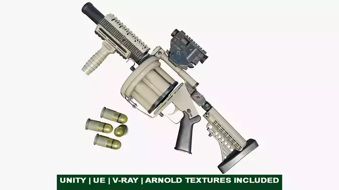 Grenade Launcher Gun All PBR Unity UE Textures Included Low-poly 3D model