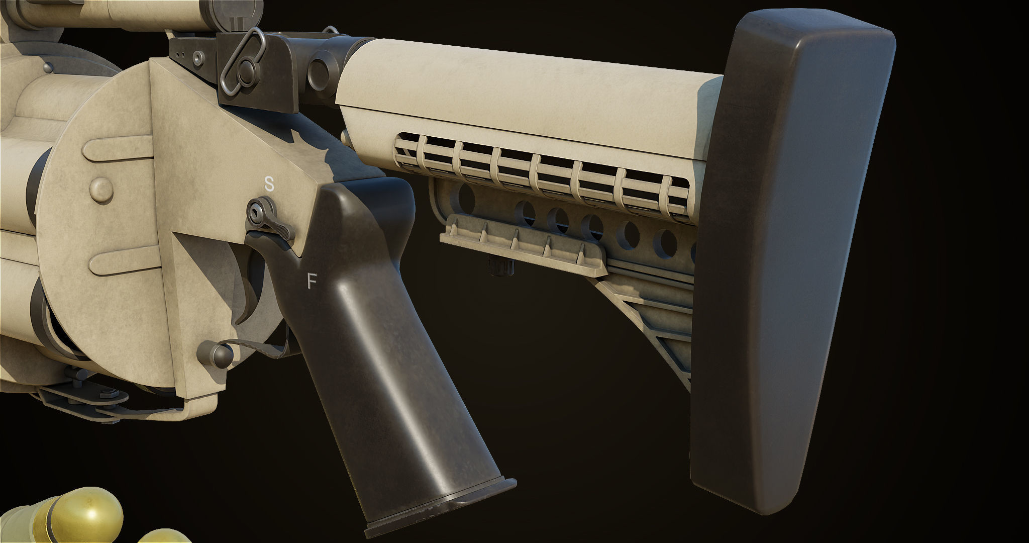 Grenade Launcher Gun All PBR Unity UE Textures Included Low-poly 3D model_16